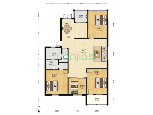 柏联花园 4室1厅2卫 138平方