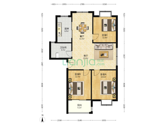 天力熙园 3室2厅1卫 114平方