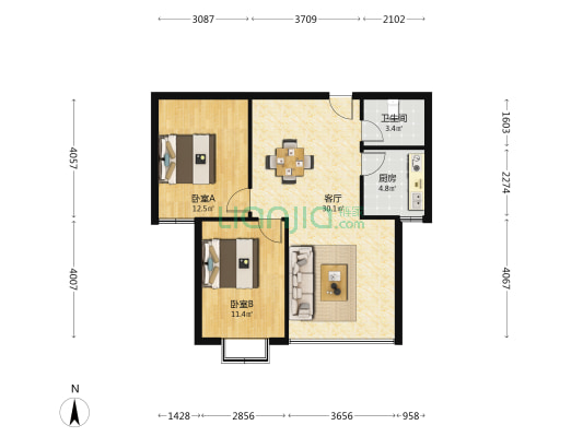 和顺美居 2室1厅1卫 86平方