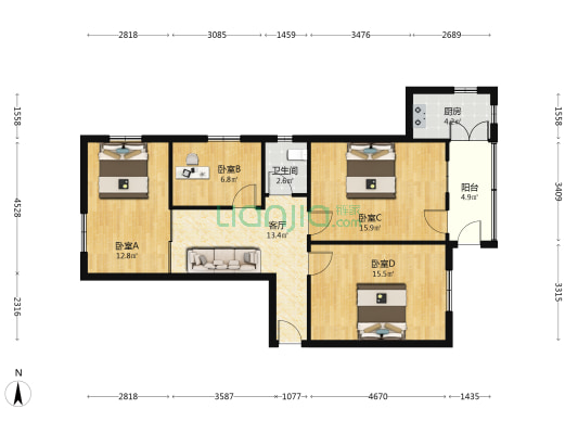 十字街3号 4室1厅1卫 89平方
