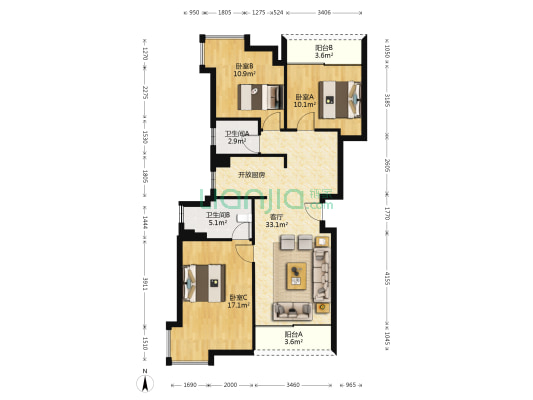 江南雅筑 3室1厅2卫 51平方