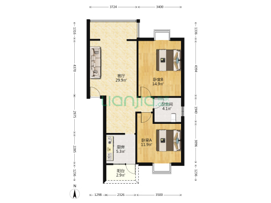 祥和佳苑(郫都) 2室1厅1卫 88平方