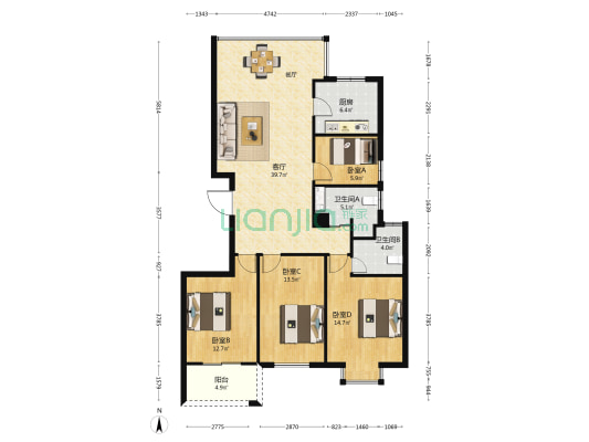 东晖花园 4室1厅2卫 129平方