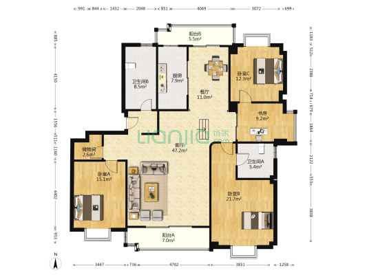 东信莱茵园 4室2厅2卫 183平方