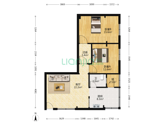 禅城江滨花园 2室1厅1卫 96平方