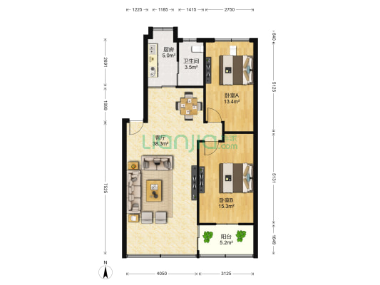 中山村 2室1厅1卫 98平方