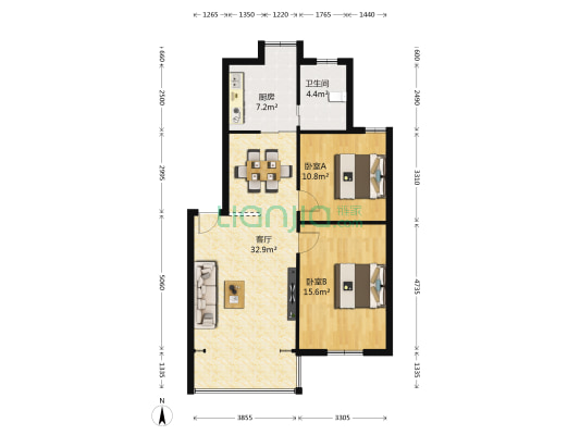 众福花园 2室1厅1卫 83平方