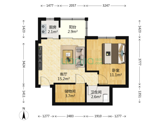 金达阁 1室1厅1卫 49平方