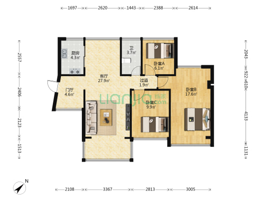 银河广场 3室1厅1卫 89平方