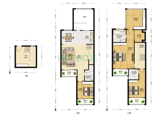 金科阳光美镇B区 3室1厅3卫 154平方