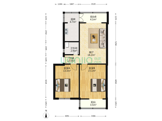 航海教工小区 2室1厅1卫 75平方