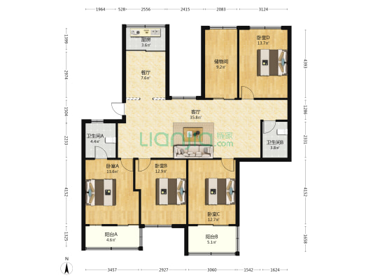 天马花园 4室2厅2卫 149平方