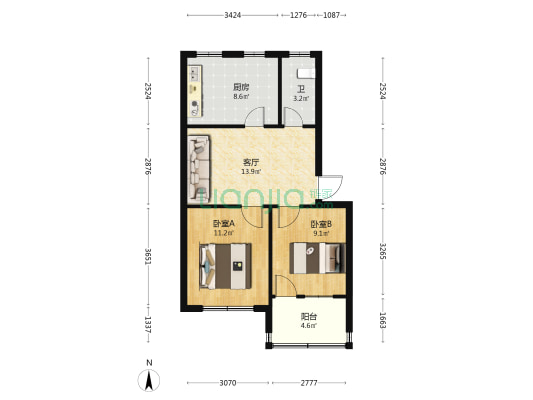 红庙小区 2室1厅1卫 59平方