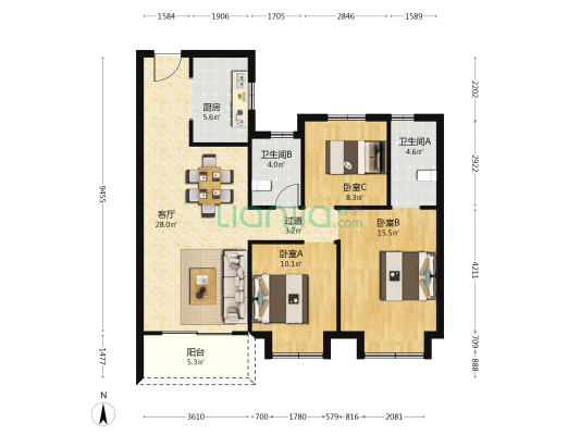 龙游云锦苑 3室1厅2卫 109平方