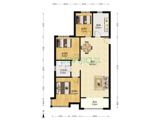 启迪协信青岛科技城（住宅） 3室1厅1卫 106平方