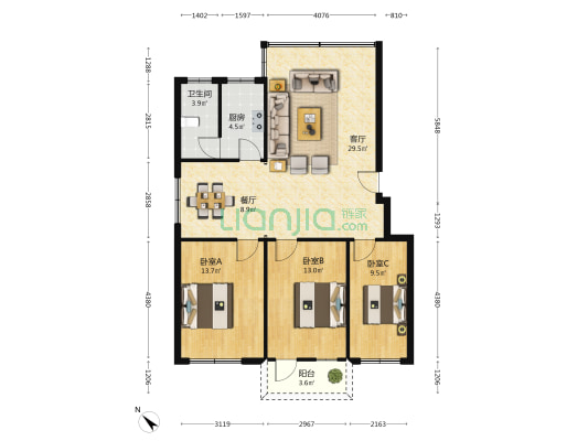 南宁市公交总公司青山住宅小区 3室2厅1卫 100平方