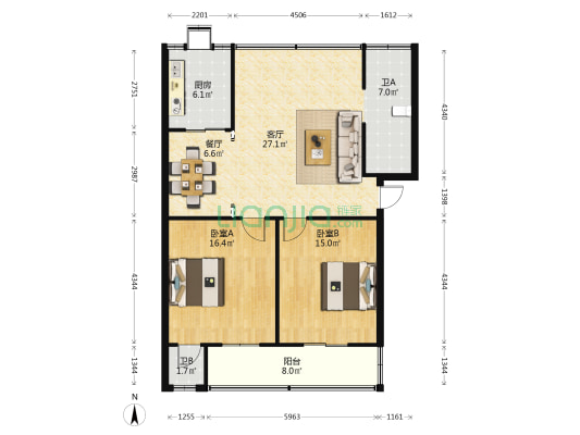 十字街77号 2室2厅2卫 104平方