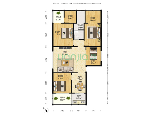 泰山新城桂花苑 4室2厅1卫 115平方