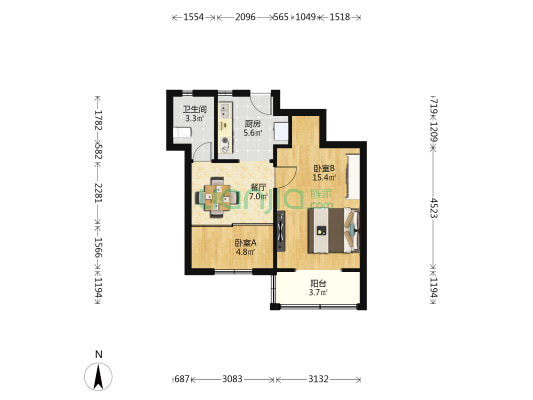 康健路17号 2室1厅1卫 49平方