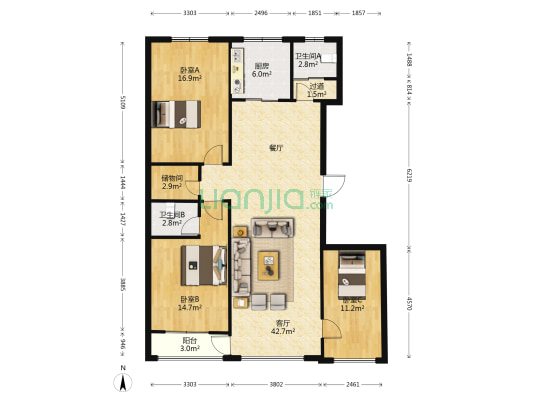 怡园居 3室1厅2卫 153平方