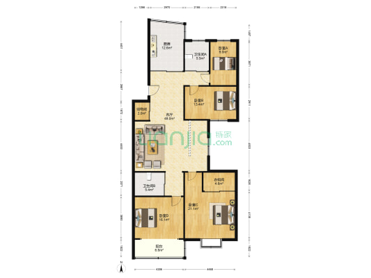 蓝园文院 4室1厅2卫 166平方
