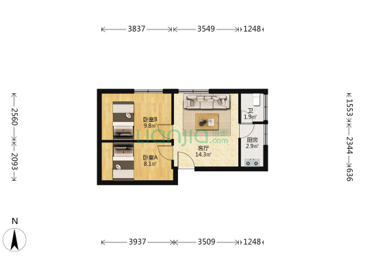 明霞路小区 2室1厅1卫 55平方