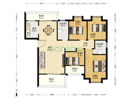 旭辉汇樾城 4室1厅2卫 125平方
