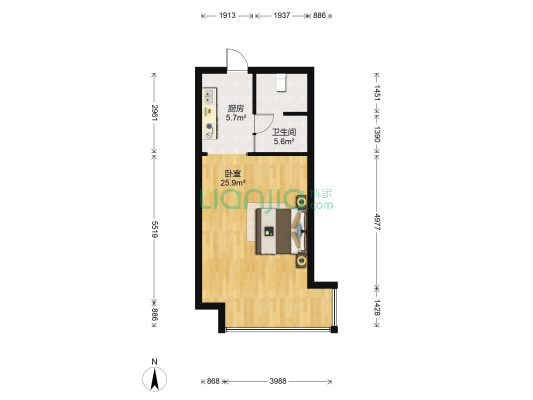 银座国际 1室0厅1卫 58平方