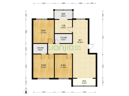 大八里住宅小区 3室1厅2卫 123平方