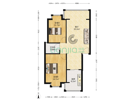 高桥阳光 2室1厅1卫 82平方