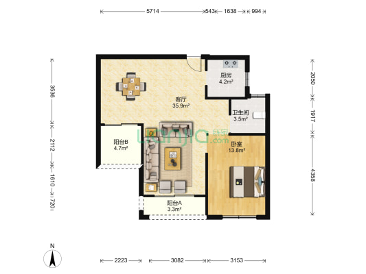 垟田东锦园 1室1厅1卫 87平方