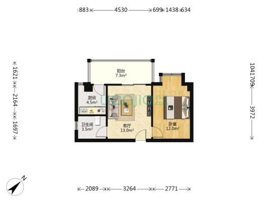 优客联邦一期 1室1厅1卫 51平方
