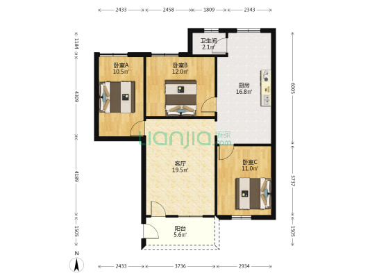 江畔新村 3室1厅1卫 86平方