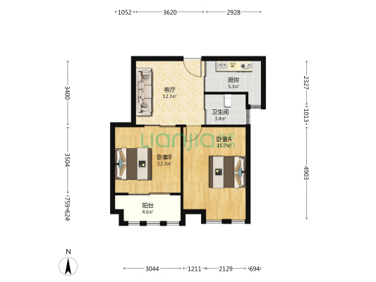 恒荣国际广场 2室1厅1卫 73平方