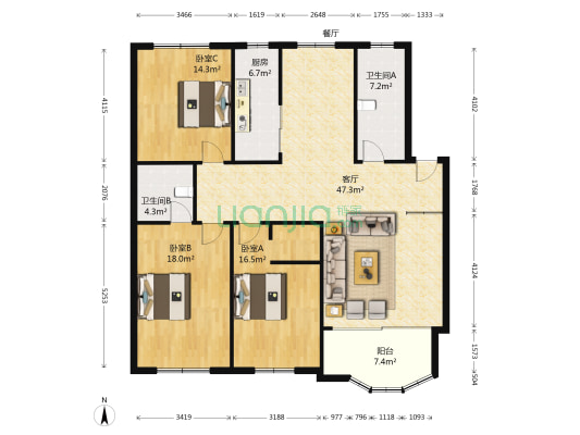 玲珑嘉苑 3室1厅2卫 147平方