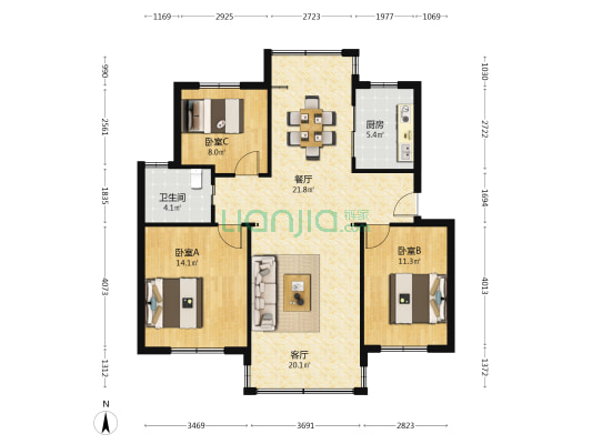 王榭新村 3室2厅1卫 103平方