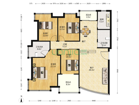 左岸半岛 4室1厅2卫 150平方
