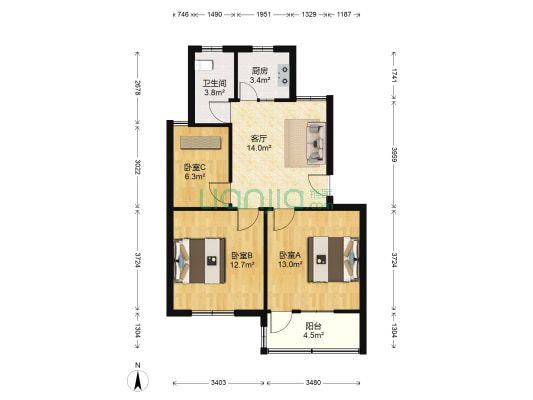 银桂新村 3室1厅1卫 69平方