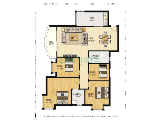 渝青家苑 4室1厅2卫 132平方
