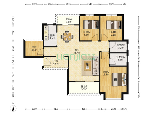 博长山水香颐 4室1厅2卫 119平方