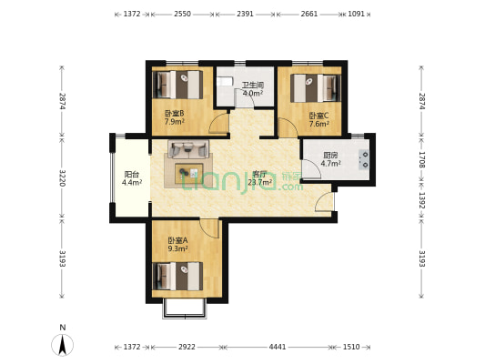 欣苑 3室1厅1卫 85平方