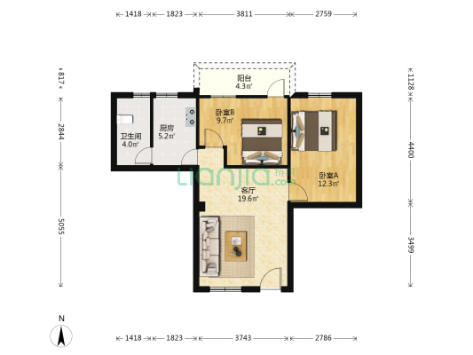 新桥路 2室1厅1卫 64平方