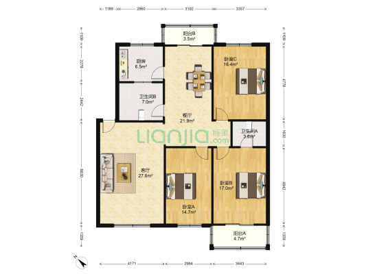 华兴苑B区 3室2厅2卫 146平方