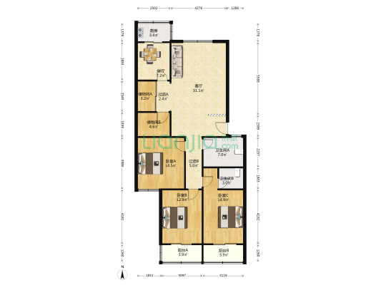 杜岭街34号 3室2厅2卫 146平方