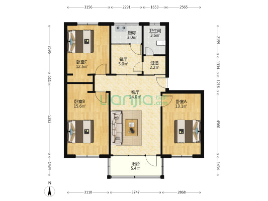 科学器材家属院 3室2厅1卫 101平方