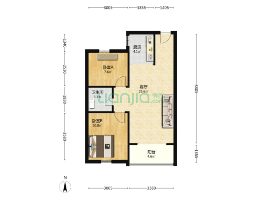柳岸新居 2室1厅1卫 85平方