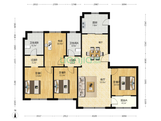 明州水乡邻里花苑 4室1厅2卫 137平方