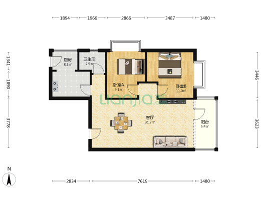 林荫村 2室1厅1卫 77平方