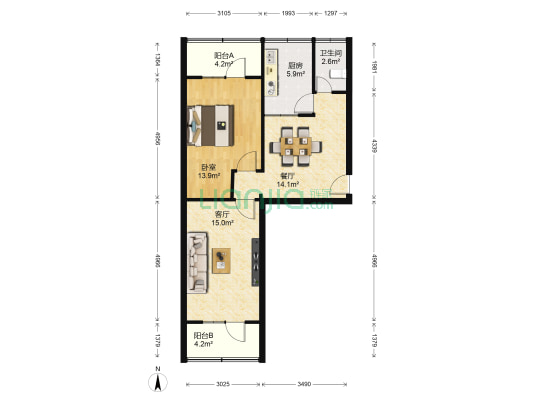 兰州市三十三中家属楼 1室2厅1卫 64平方