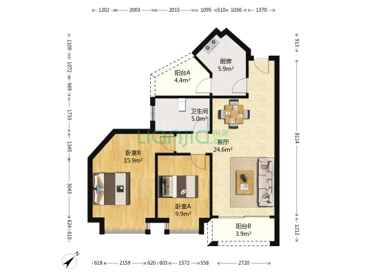 御珑名苑 2室1厅1卫 84平方
